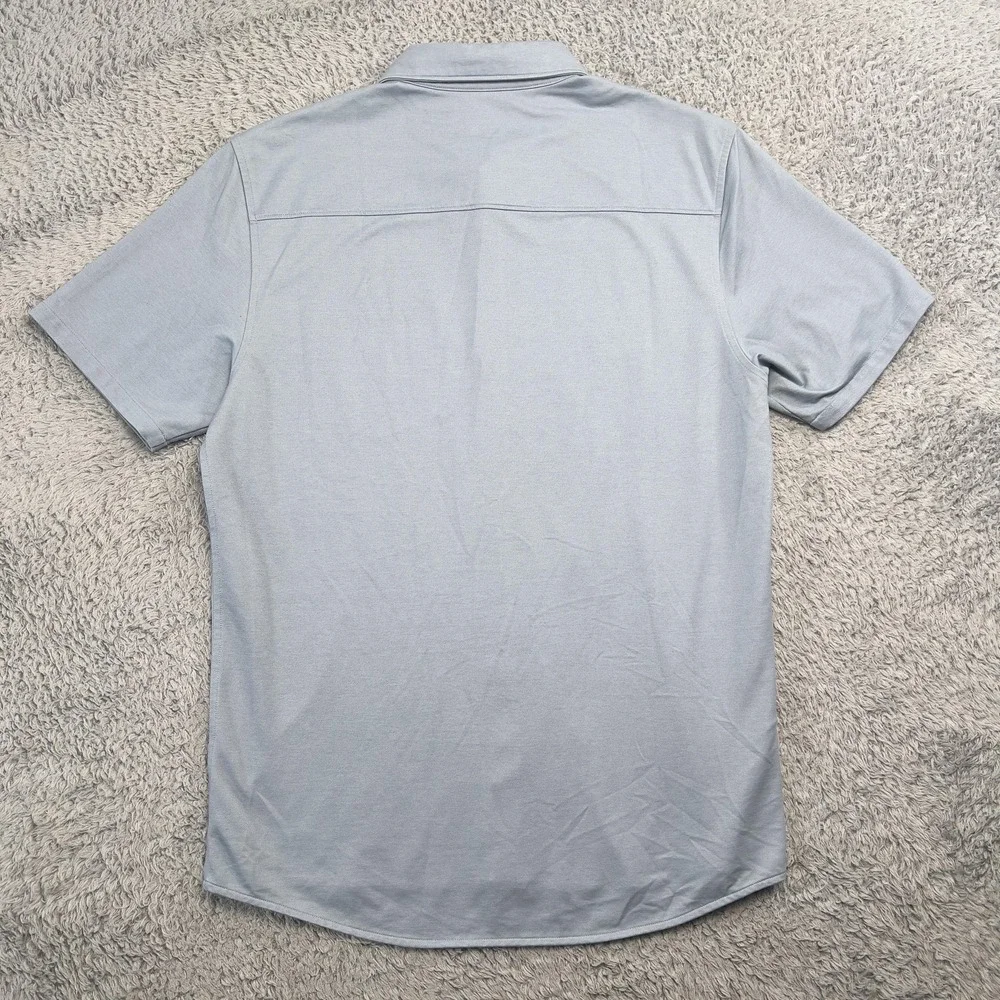 Vuori Shirt Mens M Blue Knit Button-Up Short Sleeve Performance Stretch Cotton